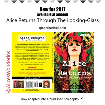 poster advertising Zizzi Bonah's novel, Alice Returns Through The Looking-Glass
